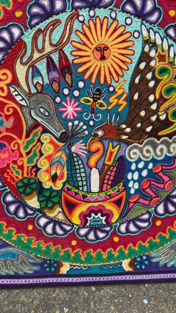Huichol Yarn Art Deer Peyote Sun Mandala Mexican Folk Art Handmade Wixarika Spiritual Wall Decor Sacred Visionary Indigenous Mexico - Image 6