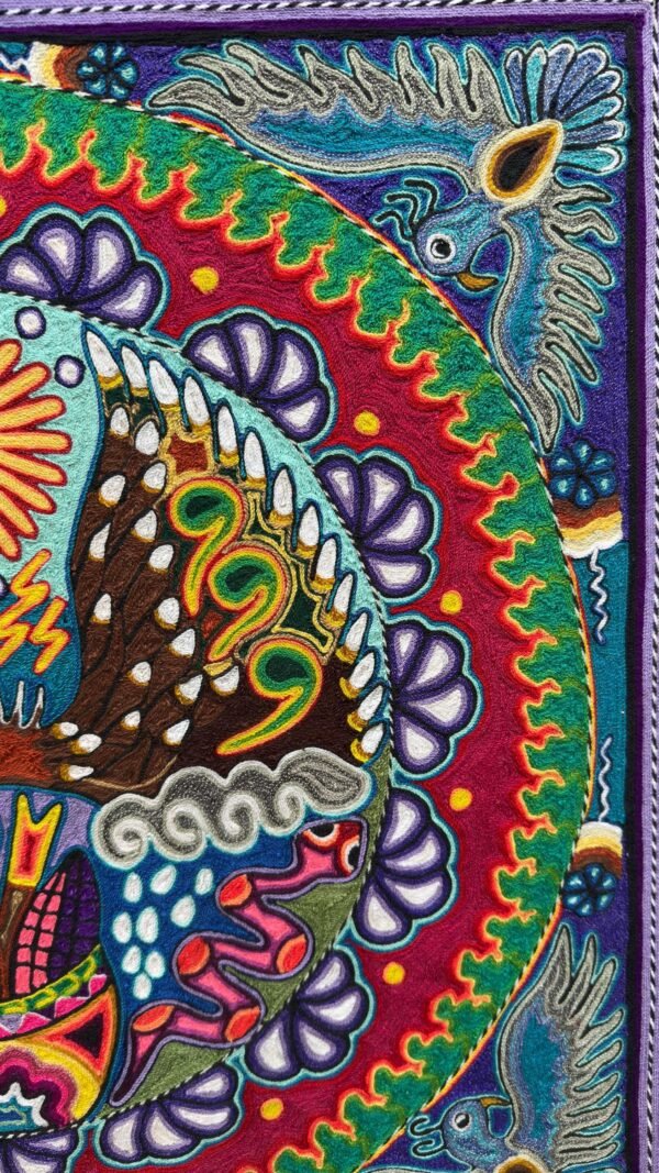 Huichol Yarn Art Deer Peyote Sun Mandala Mexican Folk Art Handmade Wixarika Spiritual Wall Decor Sacred Visionary Indigenous Mexico - Image 7