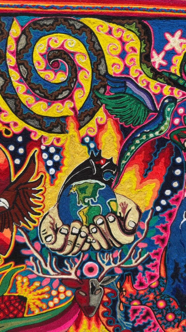 Huichol Yarn Art Earth Vision Spiritual Cosmic Hands Mexican Folk Art Handmade Wixarika Decor Peyote Deer Sacred Indigenous Mexico - Image 4