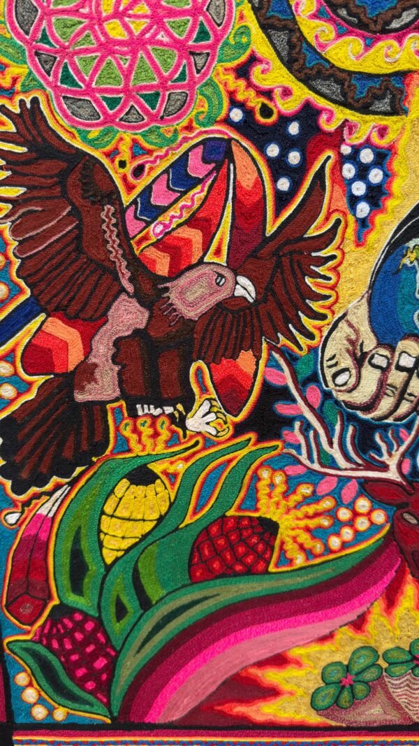 Huichol Yarn Art Earth Vision Spiritual Cosmic Hands Mexican Folk Art Handmade Wixarika Decor Peyote Deer Sacred Indigenous Mexico - Image 5