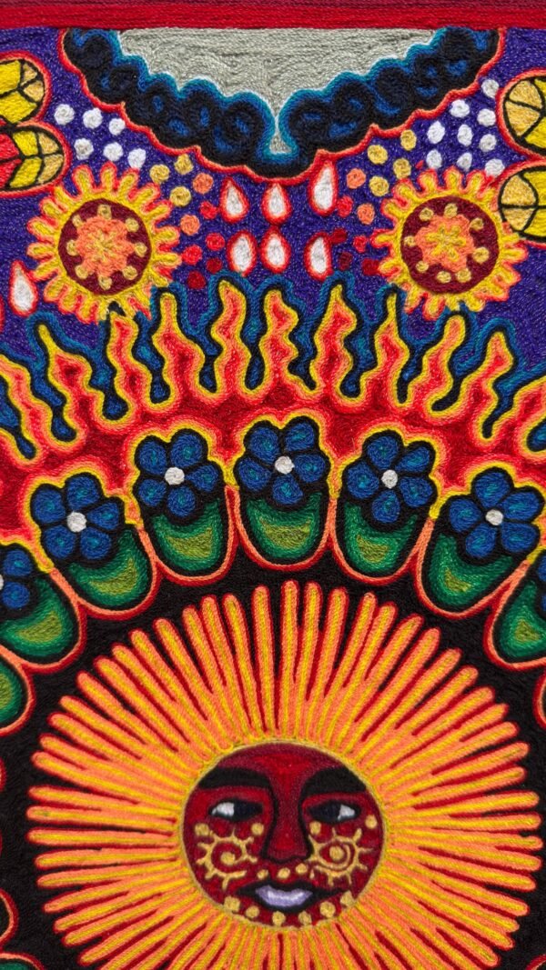 Huichol Yarn Art Sun Mandala Peyote Vision Mexican Spiritual Folk Art Handmade Wixarika Wall Decor Nayarit Indigenous Shamanic 24”x24” - Image 3