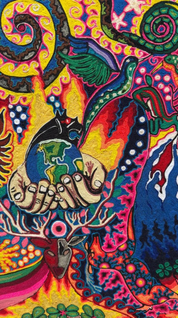 Huichol Yarn Art Earth Vision Spiritual Cosmic Hands Mexican Folk Art Handmade Wixarika Decor Peyote Deer Sacred Indigenous Mexico - Image 6