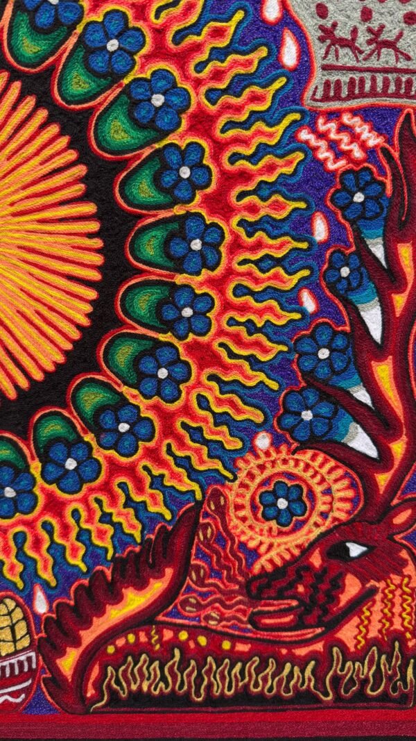 Huichol Yarn Art Sun Mandala Peyote Vision Mexican Spiritual Folk Art Handmade Wixarika Wall Decor Nayarit Indigenous Shamanic 24”x24” - Image 4