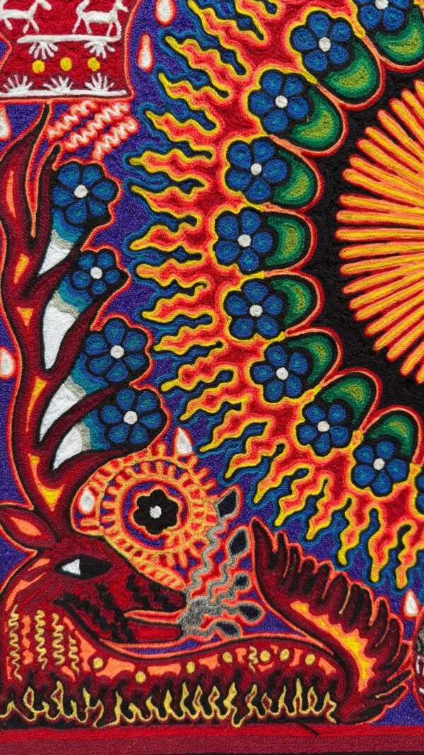 Huichol Yarn Art Sun Mandala Peyote Vision Mexican Spiritual Folk Art Handmade Wixarika Wall Decor Nayarit Indigenous Shamanic 24”x24” - Image 5