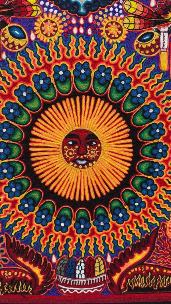Huichol Yarn Art Sun Mandala Peyote Vision Mexican Spiritual Folk Art Handmade Wixarika Wall Decor Nayarit Indigenous Shamanic 24”x24” - Image 7