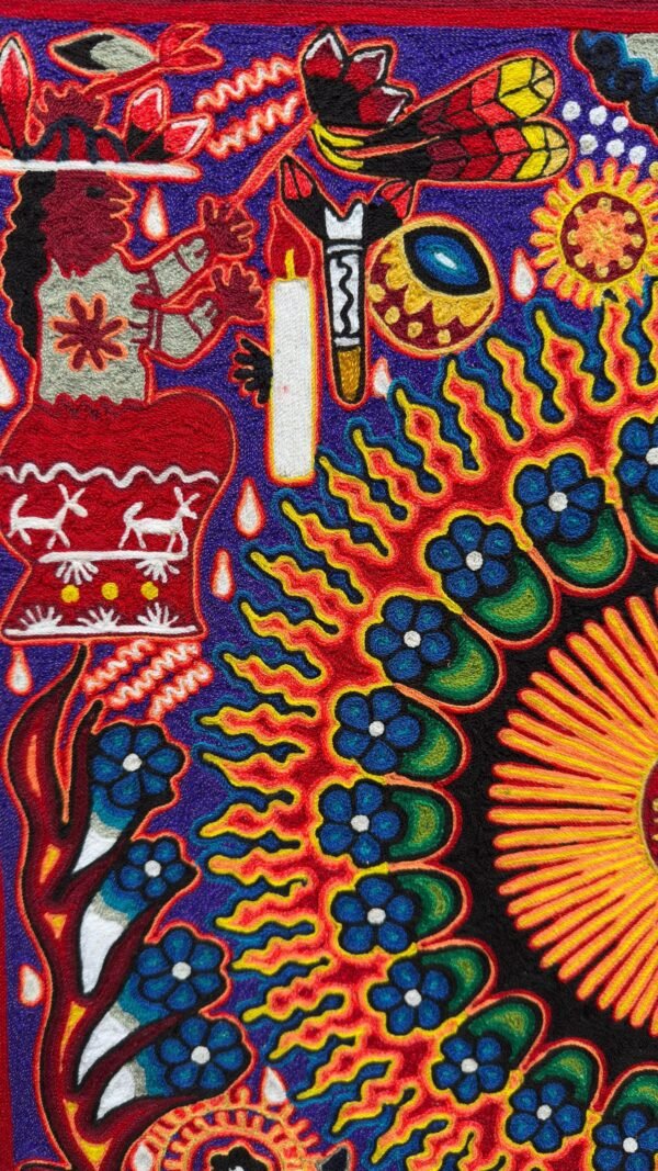 Huichol Yarn Art Sun Mandala Peyote Vision Mexican Spiritual Folk Art Handmade Wixarika Wall Decor Nayarit Indigenous Shamanic 24”x24” - Image 8