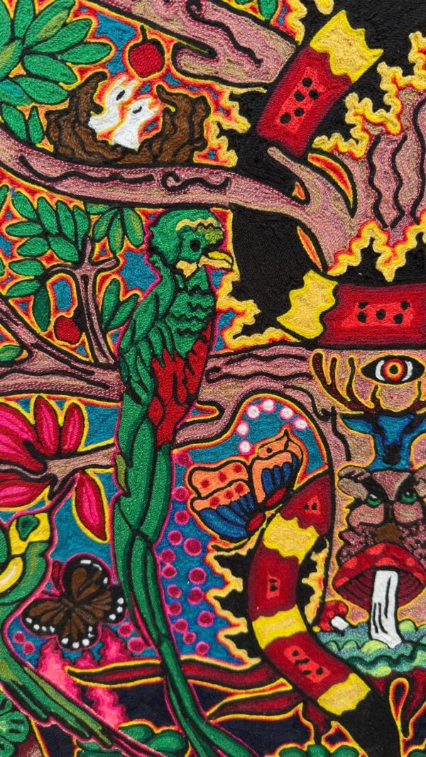 Huichol Yarn Art Jaguar Tree of Life Mexican Folk Art Sacred Vision Handmade Wall Art Spiritual Decor Wixárika Art Nayarit Mexico - Image 3