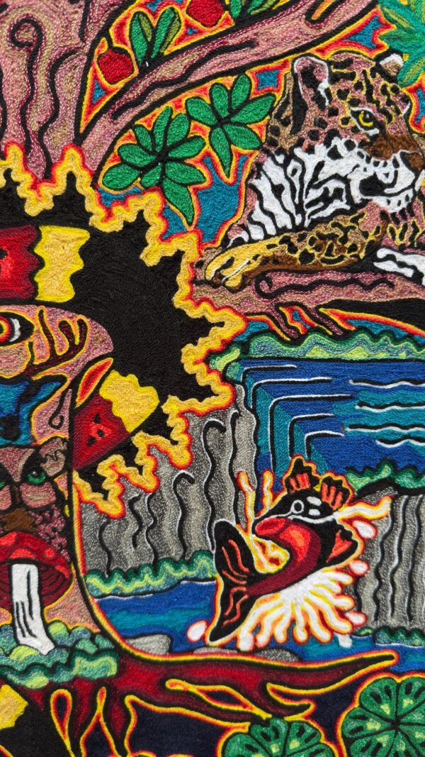 Huichol Yarn Art Jaguar Tree of Life Mexican Folk Art Sacred Vision Handmade Wall Art Spiritual Decor Wixárika Art Nayarit Mexico - Image 4