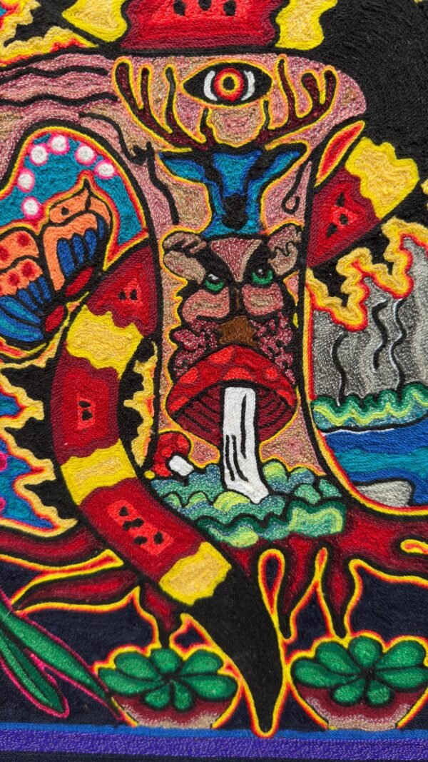 Huichol Yarn Art Jaguar Tree of Life Mexican Folk Art Sacred Vision Handmade Wall Art Spiritual Decor Wixárika Art Nayarit Mexico - Image 5