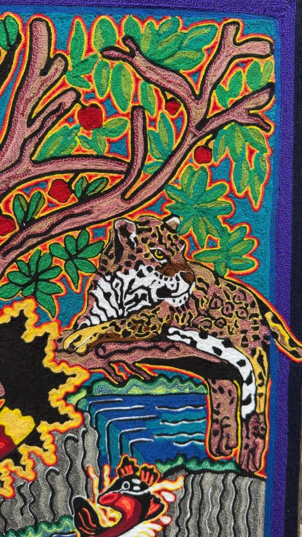 Huichol Yarn Art Jaguar Tree of Life Mexican Folk Art Sacred Vision Handmade Wall Art Spiritual Decor Wixárika Art Nayarit Mexico - Image 6