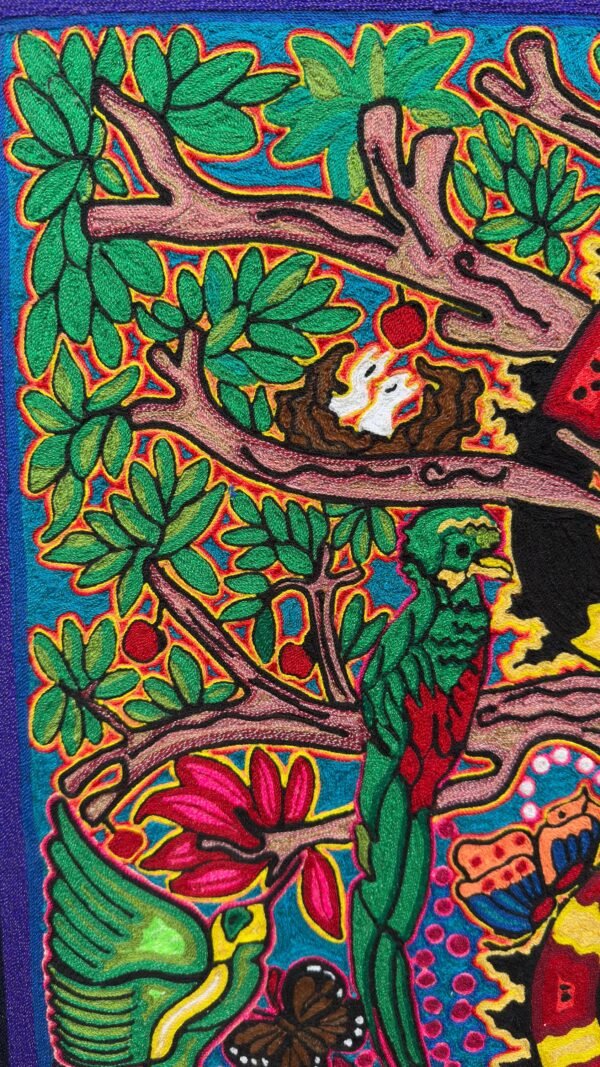 Huichol Yarn Art Jaguar Tree of Life Mexican Folk Art Sacred Vision Handmade Wall Art Spiritual Decor Wixárika Art Nayarit Mexico - Image 8
