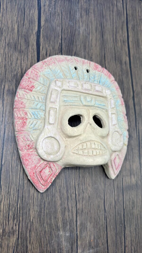 Mictlan Mask Mexican Clay Sculpture of Mictlantecuhtli, Aztec God of Death Folk Art, Pre-Hispanic Skeleton Figure, Day of the Dead - Image 3