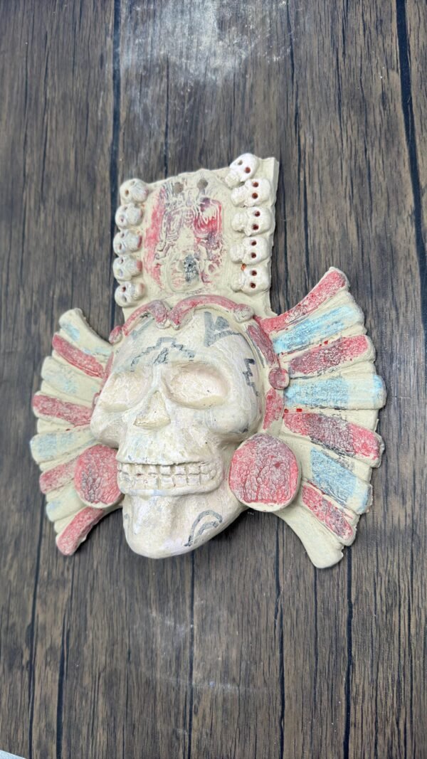 Mictlan Mask Mexican Clay Sculpture of Mictlantecuhtli, Aztec God of Death Folk Art, Pre-Hispanic Skeleton Figure, Day of the Dead - Image 3
