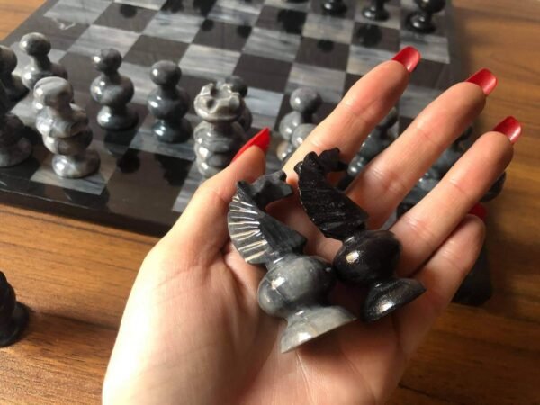 LARGE Chess set 13.77” x 13.77”, Marble Chess set in black and gray, Stone Chess Set, Chess set handmade - Image 2