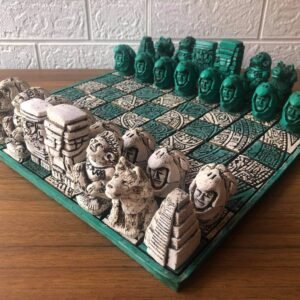 Chess set 12.59” x 12.59”, Resin Chess set in green and white, Chess set handmade, Soviet chess set, Mexican chess