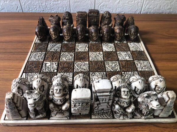 Chess set 12.59” x 12.59”, Resin Chess set in brown and white, Chess set handmade, Soviet chess set, Mexican chess - Image 2