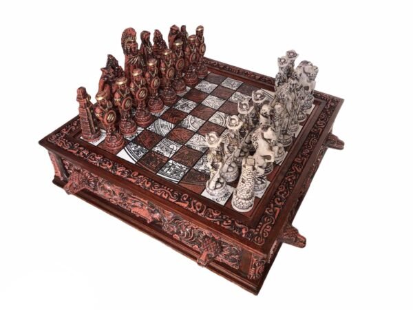 Chess set 16.53” x 16.53”, Resin Chess set in red and white, Mexican chess, Chess set handmade, Soviet chess set, Wooden chess - Image 2