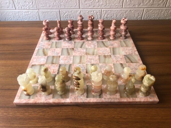 LARGE Chess set 13.77” x 13.77”, Marble Chess set in pink and green, Stone Chess Set, Chess set handmade - Image 2