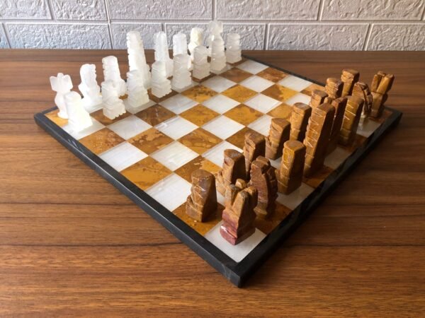 LARGE Chess set 13.77” x 13.77”, Marble Chess set in tarta and white, Stone Chess Set, Chess set handmade, Aztec chess set - Image 2