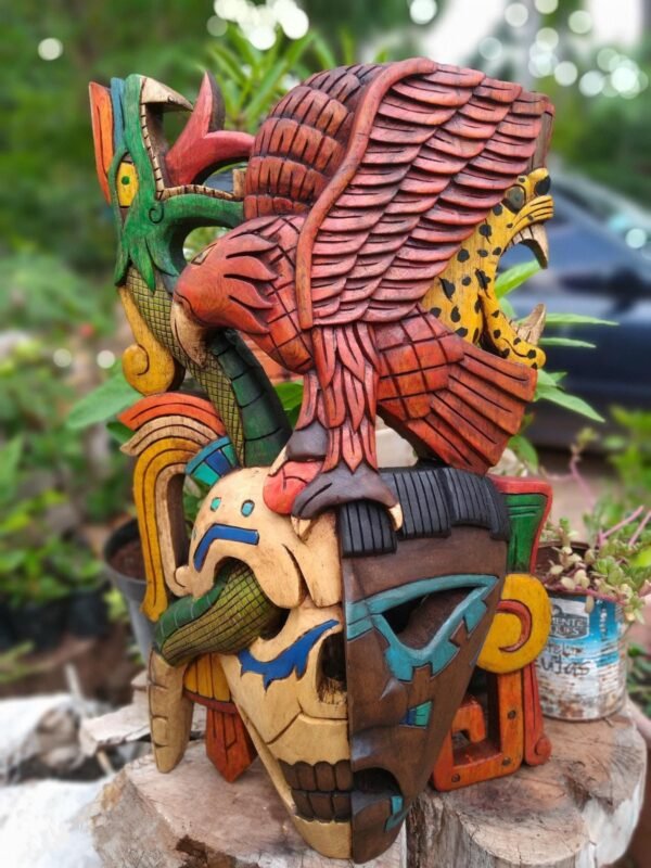 Prehispanic Wooden mask, Mayan culture, Mexican wall art, Hand carved ASK FOR CUSTOMIZE - Image 2