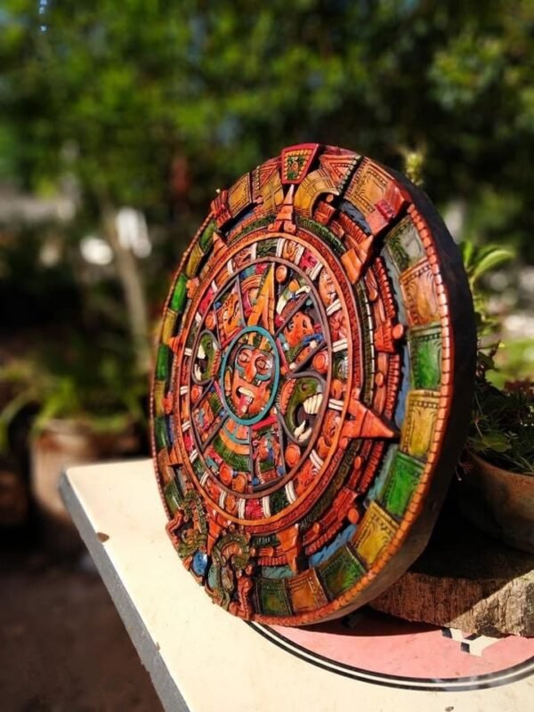 Prehispanic Aztec Art, Aztec calendar, Mexican painting, Wood carving, Handcrafted ASK FOR CUSTOMIZE - Image 2