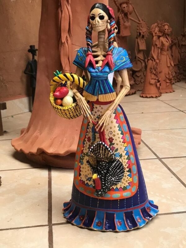 Catrina Skull Frida Kahlo Doll, Michoacan Mexico Made by Artisans Day of the dead, Human skeleton, Mexican decorations, Sugar skull 19.68” - Image 2