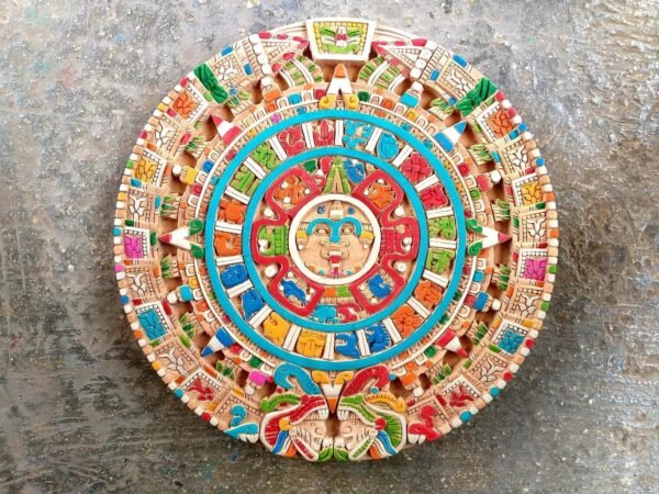 Prehispanic Decorative wooden wall painting, Mexican decoration, Aztec theme, Aztec calendar ASK FOR CUSTOMIZE - Image 2