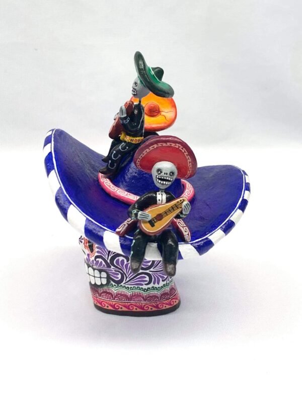 Sugar skull, Day of the Dead ornaments, skull as Mexican decoration, human skull sculpture, mariachi, 6.69 ”high - Image 2