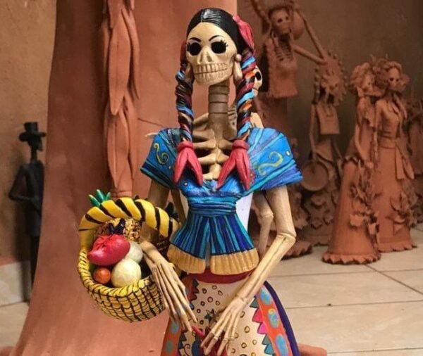 Catrina Skull Frida Kahlo Doll, Michoacan Mexico Made by Artisans Day of the dead, Human skeleton, Mexican decorations, Sugar skull 19.68”