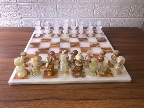 LARGE Chess set 13.77” x 13.77”, Marble Chess set in white and tarta, Stone Chess Set, Chess set handmade - Image 2