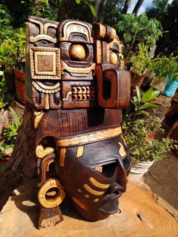 Prehispanic Wooden mask, Mayan culture, Mexican wall art, Hand carved ASK FOR CUSTOMIZE - Image 2