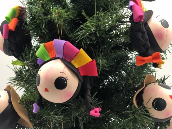 Lele and Poncho spheres 3.93” Mexican doll Christmas ornaments , ideal for the Christmas tree, inspired by Mexican art - Image 2