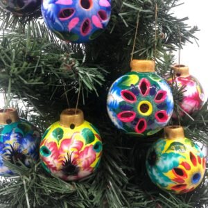 pieces of Ceramic Christmas ornaments / Mexican  ornaments, inspired by the Talavera of Mexican art, Christmas ornaments