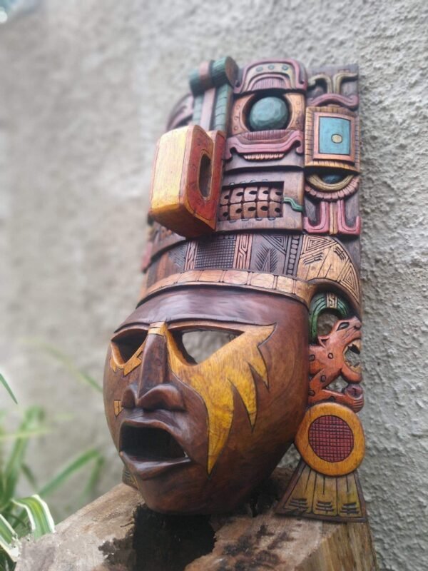 Prehispanic Wooden mask, Mayan culture, Mexican wall art, Hand carved ASK FOR CUSTOMIZE - Image 2