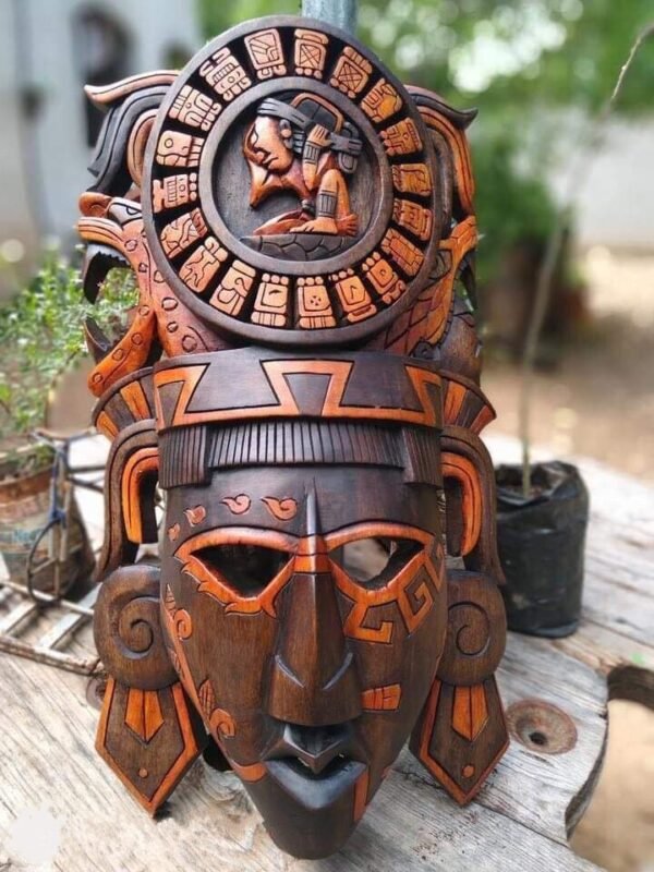 Prehispanic Wooden mask, Mayan culture, Mexican wall art, Hand carved ASK FOR CUSTOMIZE - Image 2