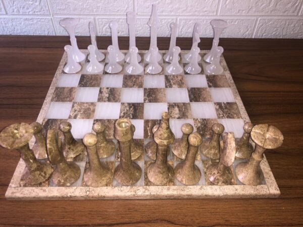 LARGE Chess set 13.77” x 13.77”, Marble Chess set in brown and white, Stone Chess Set, Chess set handmade, Italian design - Image 2
