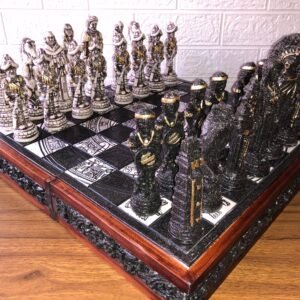 Chess set 16.53” x 16.53”, Resin Chess set in black and white, Mexican chess, Chess set handmade, Wooden chess, Doubles as a book