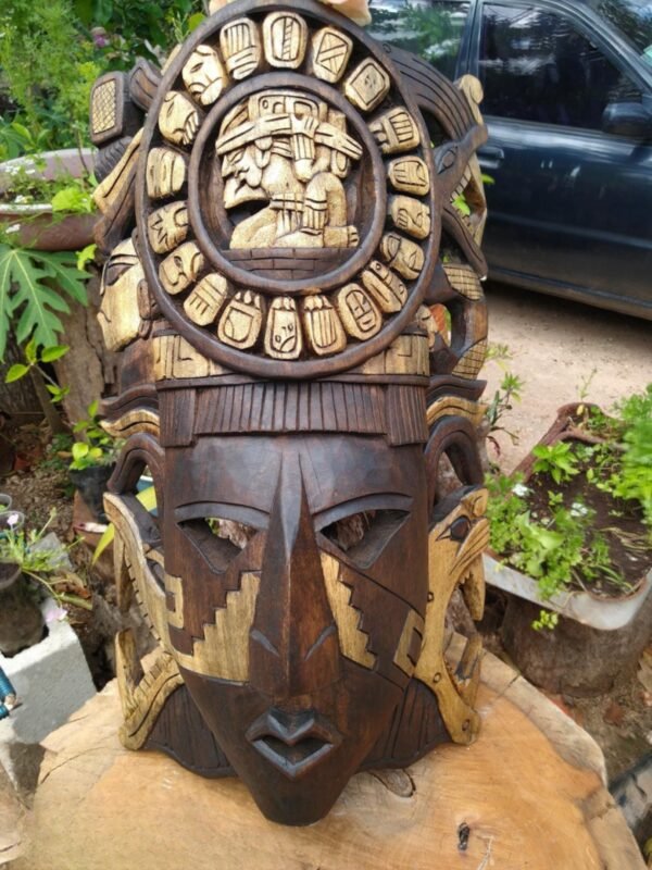 Prehispanic Wooden mask, Mayan culture, Mexican wall art, Hand carved ASK FOR CUSTOMIZE - Image 2