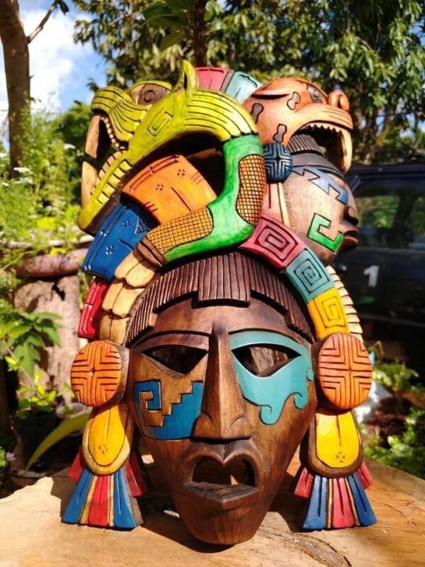 Prehispanic Wooden mask, Mayan culture, Mexican wall art, Hand carved