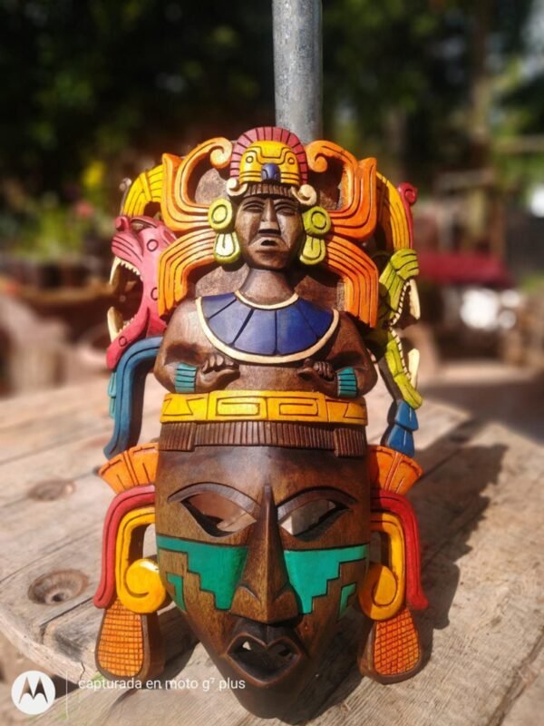 Prehispanic Wooden mask, Mayan culture, Mexican wall art, Hand carved - Image 2