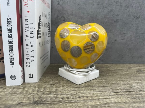 Table lamp crystal, Stone lamp, Heart figurine, Onyx lamp, Heart lamp, Love lamp, Yellow and white color - Image 2