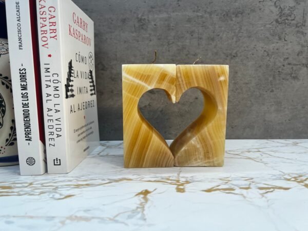 Heart candle holder, Marble candle holder, Yellow Candle Holder, Stone candle, Marble decorations, Tea light holder, Set of 2 pieces - Image 2