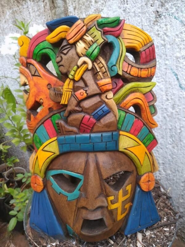 Prehispanic Wooden mask, Mayan culture, Mexican wall art, Hand carved ASK FOR CUSTOMIZE - Image 2