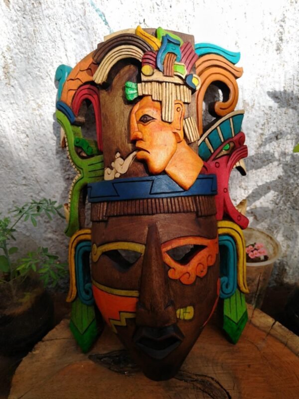 Prehispanic Wooden mask, Mayan culture, Mexican wall art, Hand carved ASK FOR CUSTOMIZE - Image 2