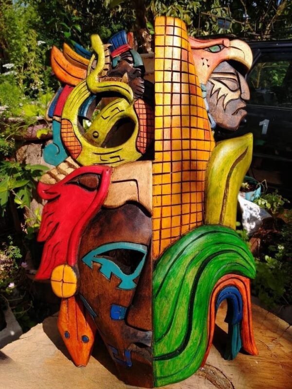 Prehispanic Wooden mask, Mayan culture, Mexican wall art, Hand carved - Image 2