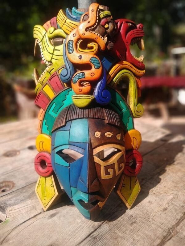 Prehispanic Wooden mask, Mayan culture, Mexican wall art, Hand carved