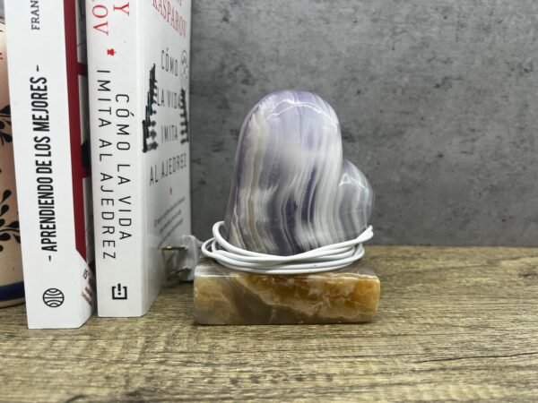 Table lamp crystal, Stone lamp, Heart figurine, Onyx lamp, Heart lamp, Love lamp, Purple and brown shades color - Image 2