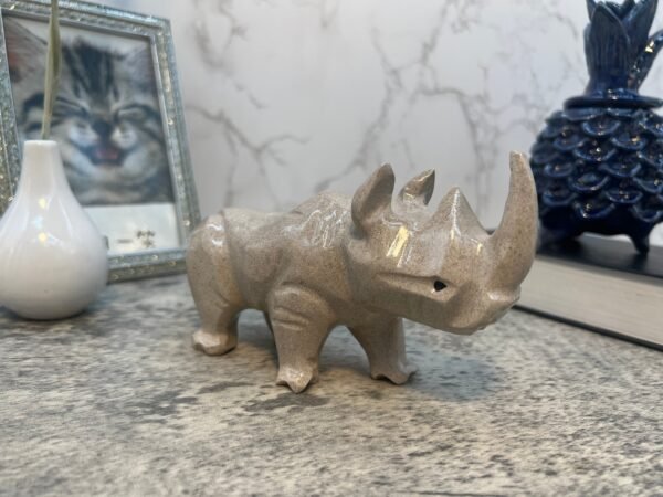 Rhino art, Rhino statue, Carved stone animal, Rhinoceros figurine, Rhino carving, Marble rhino, Stone rhino - Image 2