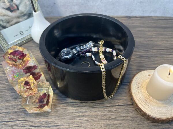 Jewelry organizer box, Perfume tray, Marble tray, Vanity tray bathroom, Marble jewellery box,  Stone tray in black color - Image 2