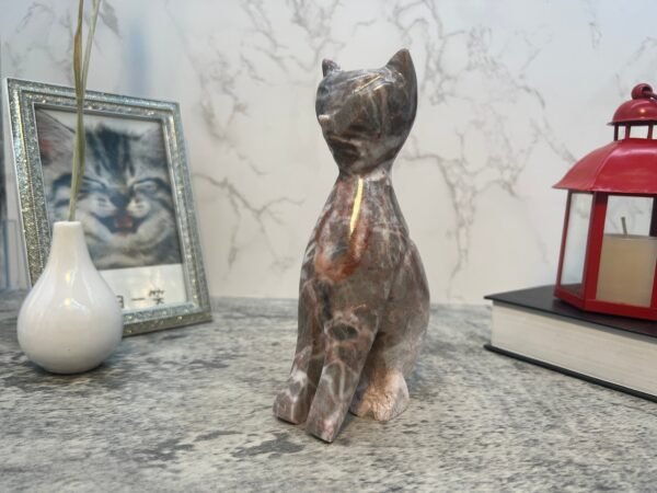 Cat statue, Cat figurine, Stone cat sculpture, Cat carving, White cat figurine, Carved stone animal - Image 2
